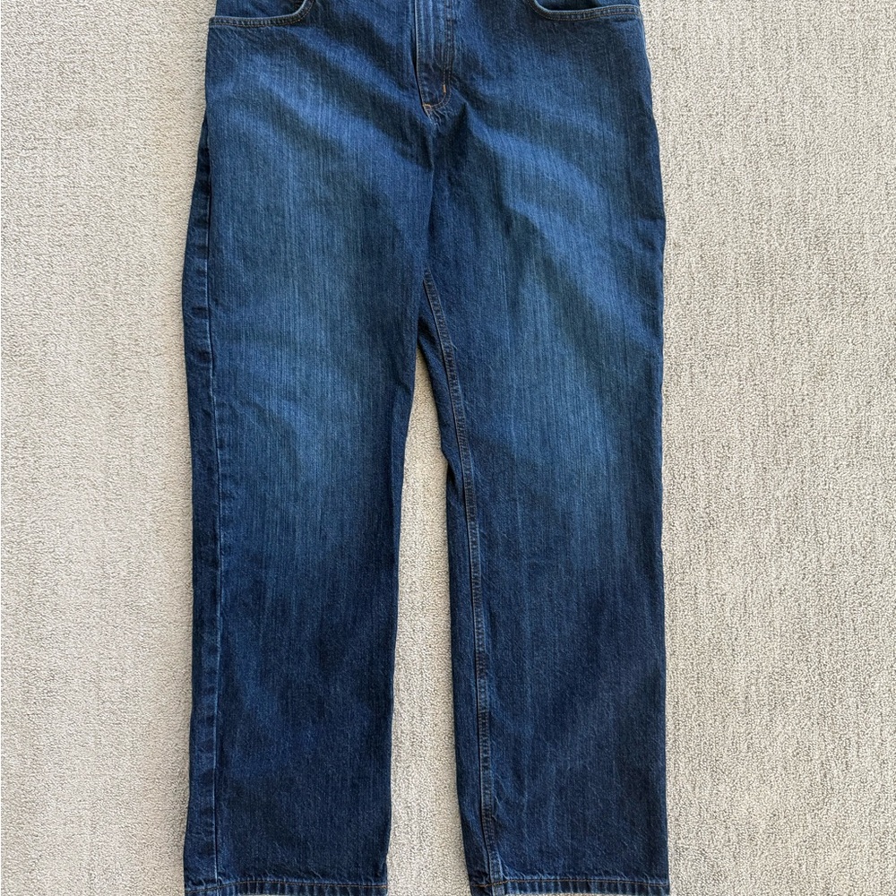 Carhartt Relaxed Fit Jeans Mens 36x32 Dark Wash Blue Denim Workwear Straight Leg - Picture 5 of 12